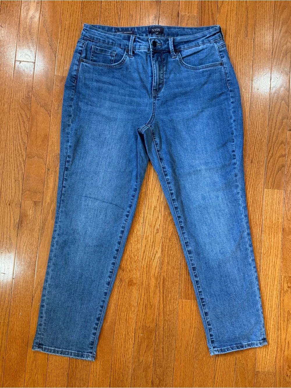 NYDJ Women’s 10P Petite Margot Girlfriend Jeans Blue Lift Tuck Stretch Denim
